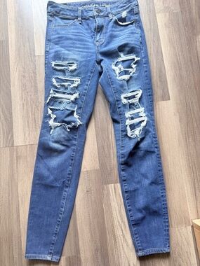 American Eagle Outfitters Distressed Skinny Jeans - Blue